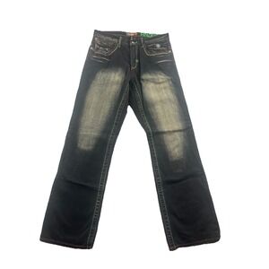 Akademiks Jeans 33x33* Black Denim Straight Urban Wide Leg Y2K Rasta Stitch Fade